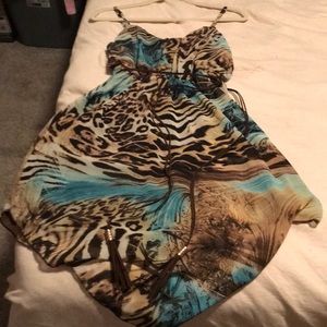 Sm spaghetti strap, blue, br, tan, animals print.